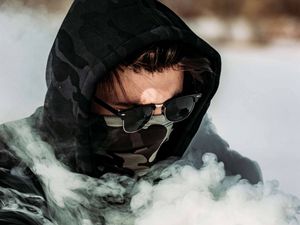 Preview wallpaper boy, mask, smoke, glasses, hood