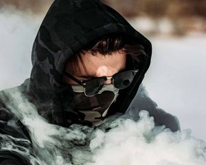 Preview wallpaper boy, mask, smoke, glasses, hood