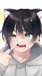 Preview wallpaper boy, neko, ears, gesture, anime, art