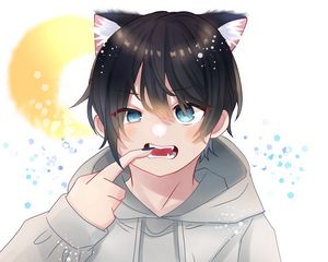 Preview wallpaper boy, neko, ears, gesture, anime, art