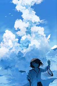 Preview wallpaper boy, pages, clouds, anime, art, cartoon