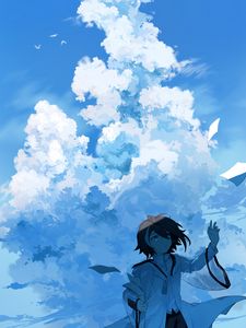 Preview wallpaper boy, pages, clouds, anime, art, cartoon