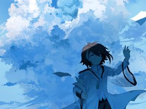 Preview wallpaper boy, pages, clouds, anime, art, cartoon