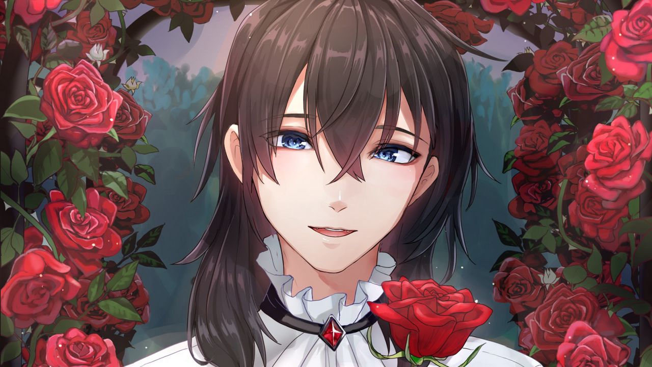 Wallpaper boy, roses, flowers, anime