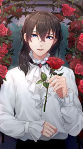 Preview wallpaper boy, roses, flowers, anime