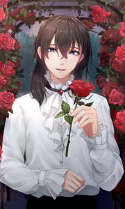 Preview wallpaper boy, roses, flowers, anime