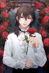 Preview wallpaper boy, roses, flowers, anime