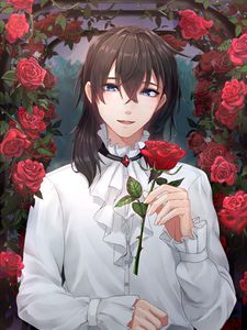 Preview wallpaper boy, roses, flowers, anime