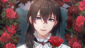 Preview wallpaper boy, roses, flowers, anime