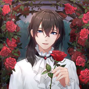 Preview wallpaper boy, roses, flowers, anime