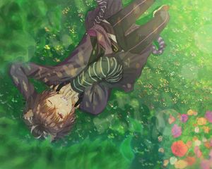 Preview wallpaper boy, smile, field, anime