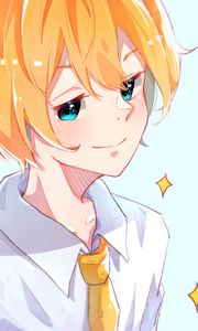 Preview wallpaper boy, smile, glance, anime, art, yellow