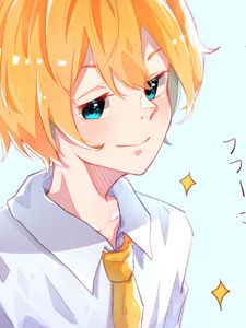 Preview wallpaper boy, smile, glance, anime, art, yellow