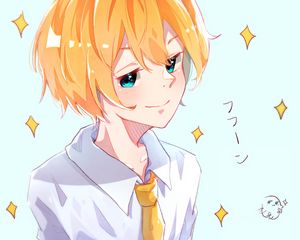 Preview wallpaper boy, smile, glance, anime, art, yellow