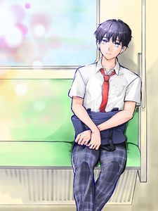Preview wallpaper boy, student, sad, train, anime