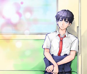 Preview wallpaper boy, student, sad, train, anime