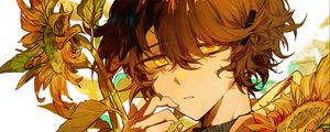Preview wallpaper boy, sunflowers, flowers, anime, art