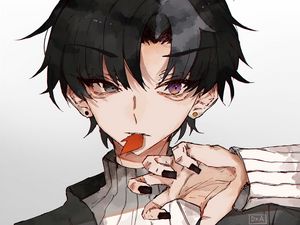Preview wallpaper boyfriend, heterochromia, hand, gesture, anime
