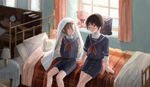Preview wallpaper boys, friends, bed, anime, art