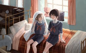 Preview wallpaper boys, friends, bed, anime, art