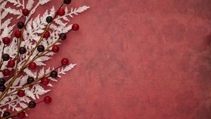 Preview wallpaper branch, berries, leaves, background, red