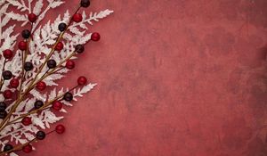 Preview wallpaper branch, berries, leaves, background, red