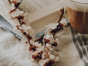 Preview wallpaper branch, flowering, coffee, glasses, still life