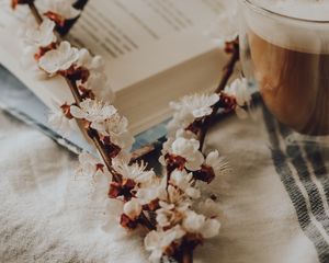 Preview wallpaper branch, flowering, coffee, glasses, still life