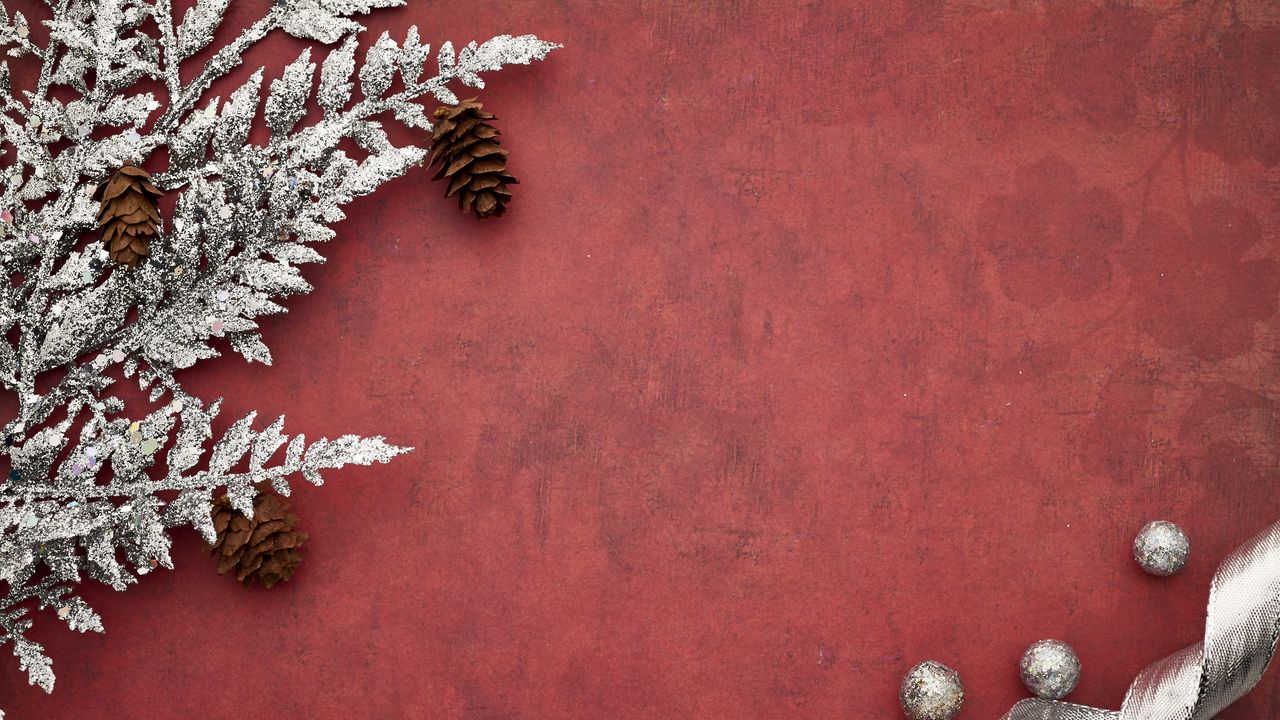 Wallpaper branches, cones, background, new year, christmas, red