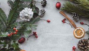 Preview wallpaper branches, cones, berries, christmas, new year