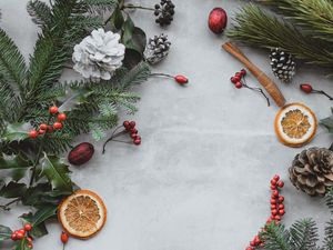 Preview wallpaper branches, cones, berries, christmas, new year