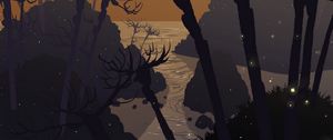 Preview wallpaper branches, trees, art, sea, night
