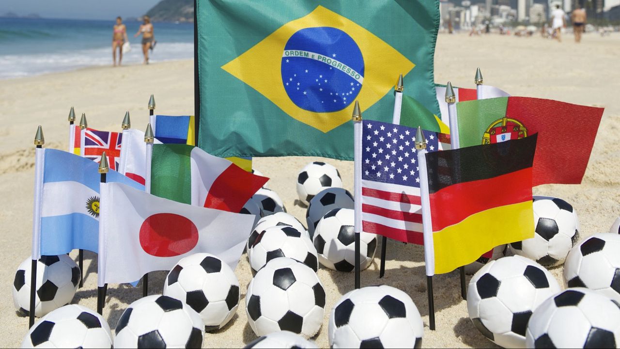 Wallpaper brazil, fifa, world cup, 2014, beach, balls, football, fans