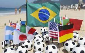 Preview wallpaper brazil, fifa, world cup, 2014, beach, balls, football, fans