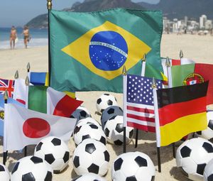 Preview wallpaper brazil, fifa, world cup, 2014, beach, balls, football, fans
