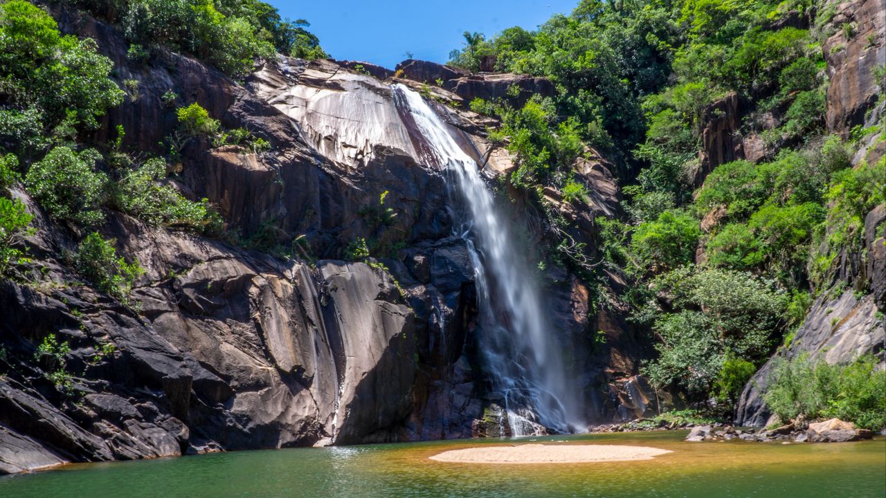 Wallpaper brazil, sao paulo, waterfall, cliff