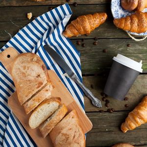 Preview wallpaper bread, croissant, coffee, coffee beans, still life