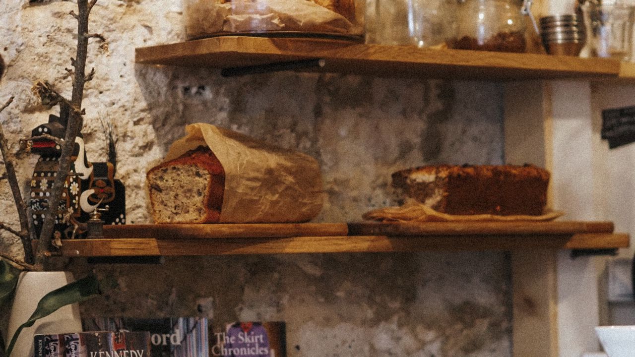 Wallpaper bread, pastries, shelves, kitchen