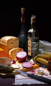 Preview wallpaper bread, pickles, sausages, drinks