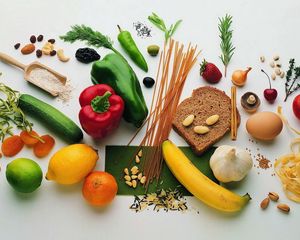 Preview wallpaper bread, vegetables, fruit, nuts, cereals, vitamins