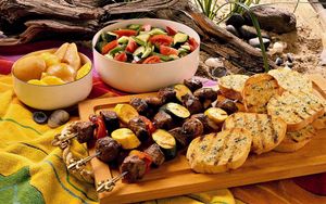 Preview wallpaper bread, vegetables, meat, food