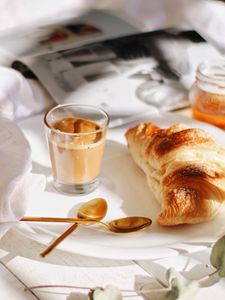 Preview wallpaper breakfast, glass, coffee, croissant