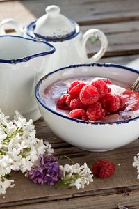 Preview wallpaper breakfast, lilac, yogurt, marshmallow, raspberry