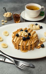 Preview wallpaper breakfast, pancakes, bananas, dessert, dish