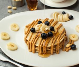 Preview wallpaper breakfast, pancakes, bananas, dessert, dish