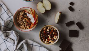 Preview wallpaper breakfast, porridge, apple, chocolate