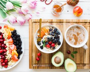 Preview wallpaper breakfast, porridge, berries, fruit