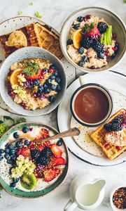 Preview wallpaper breakfast, porridge, waffles, fruit
