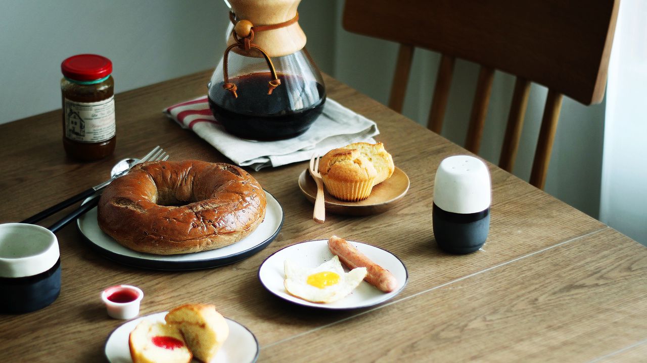 Wallpaper breakfast, scrambled eggs, coffee, dessert