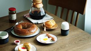 Preview wallpaper breakfast, scrambled eggs, coffee, dessert